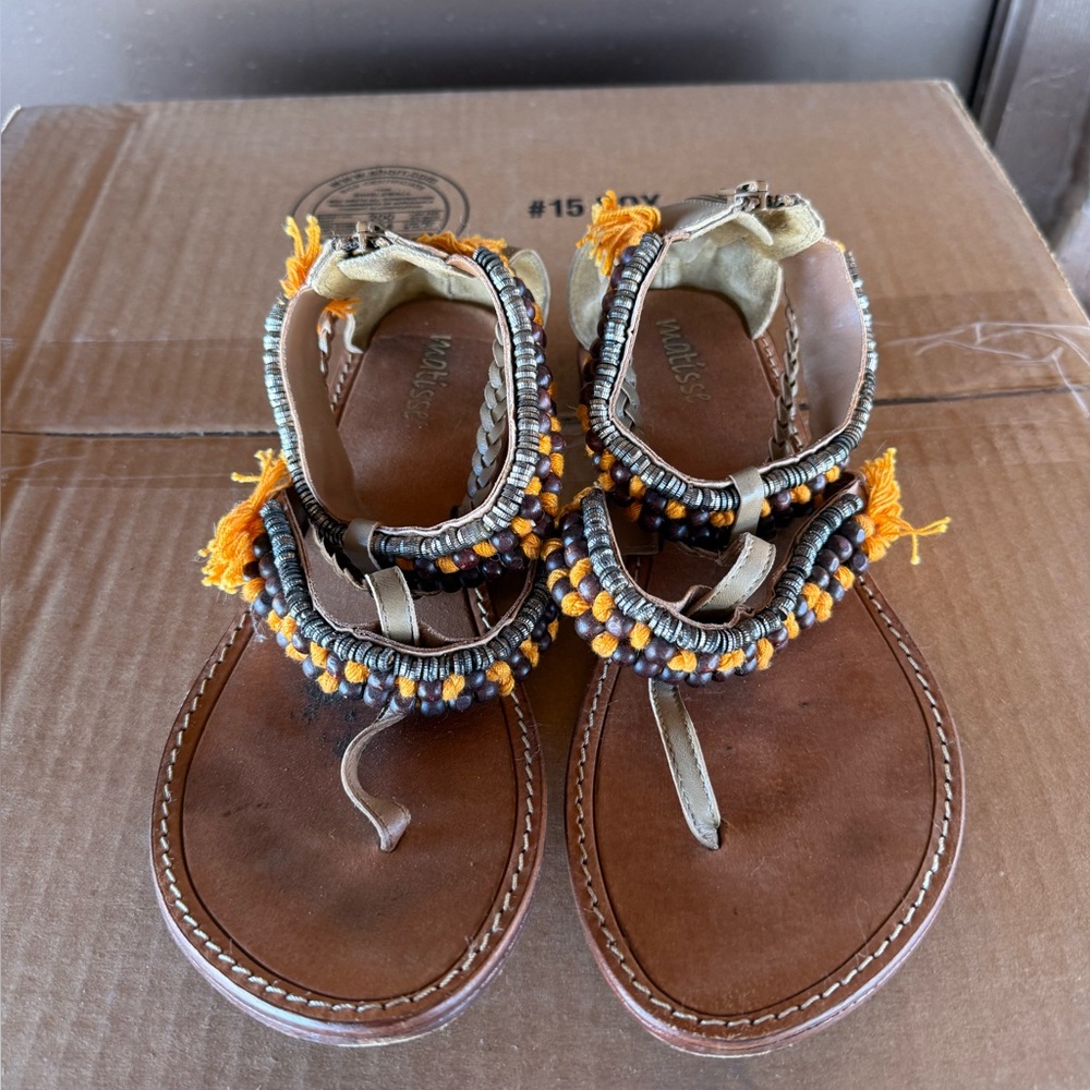 Matisse Brown Sandals with Orange and Black Beads
